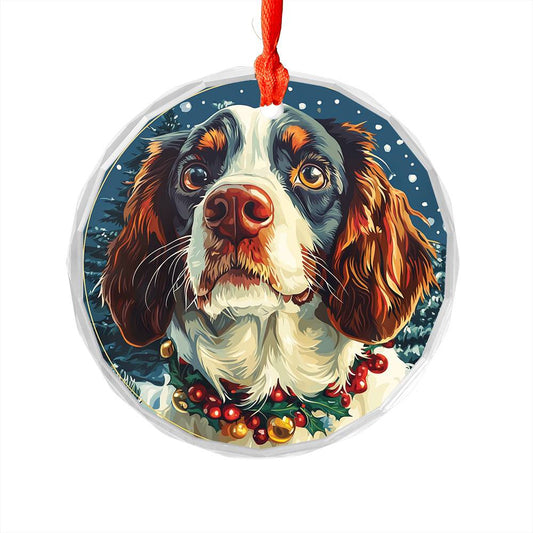 Beautiful English Springer Spaniel Dog Christmas Night Design 1 Glass Ornament