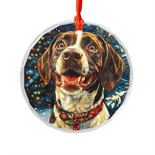 Beautiful Angus German Shorthaired Pointer Dog Christmas Night Design 1 Glass Ornament