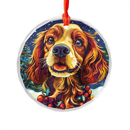 Beautiful Cocker Spaniel Dog Christmas Night Design 1 Glass Ornament