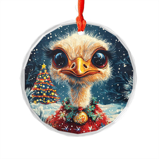 Beautiful Ostrich Christmas Night Design 1 Glass Ornament