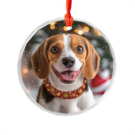 Beautiful Angus Beagle Dog Christmas Night Design 1 Glass Ornament