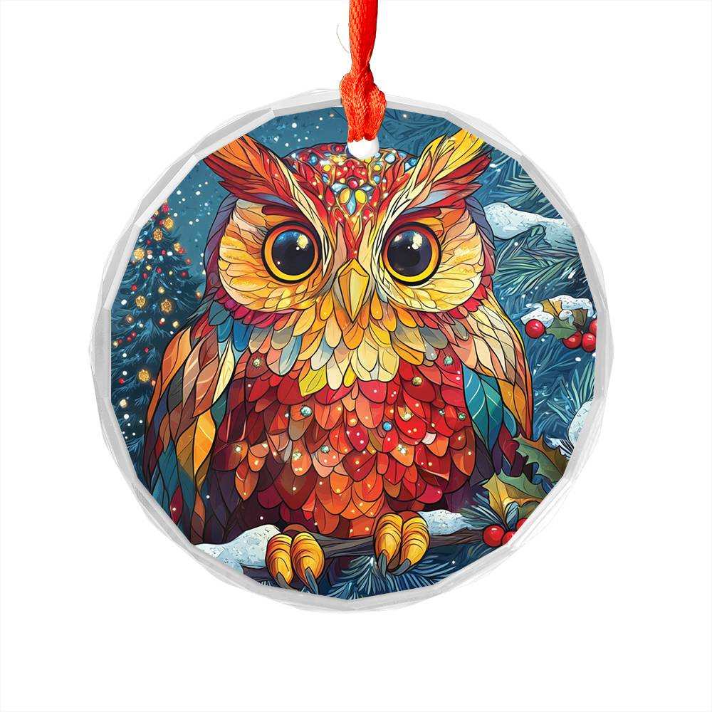 Beautiful Owl Christmas Night Design 2 Glass Ornament