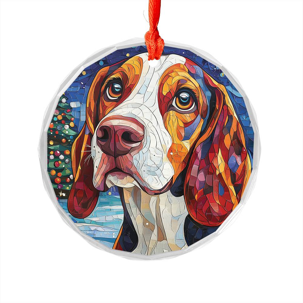 Beautiful Bassett Hound Dog Christmas Night Design 3 Glass Ornament