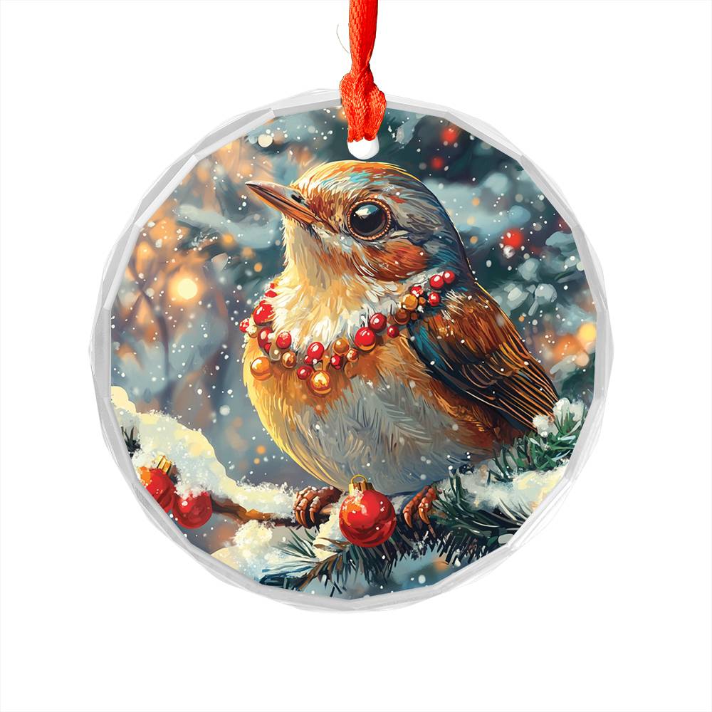 Beautiful Thrush Christmas Night Design 4 Glass Ornament