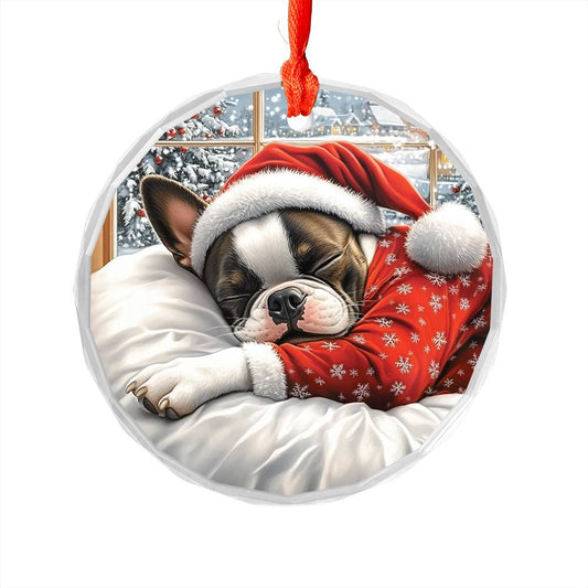 Boston Terrier Dog Sleeping In Bed Design 3