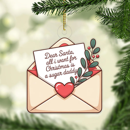 Personalized All I Want For Christmas Envelope Letter Ornament, Funny Ornament, Envelope to Santa Ornament,Christmas Wishlist Envelope
