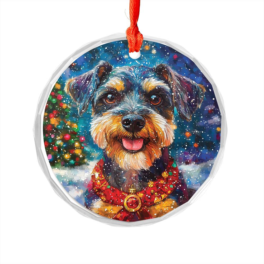 Beautiful Angus Miniature Schnauzer Dog Christmas Night Design 3 Glass Ornament