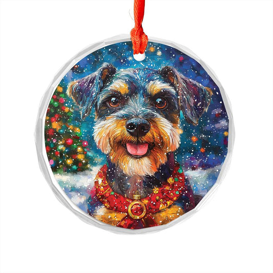 Beautiful Angus Miniature Schnauzer Dog Christmas Night Design 3 Glass Ornament