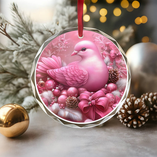 Dove Pink Christmas Design 2 Glass Ornament