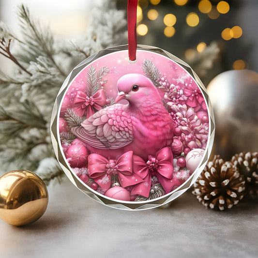Pigeon Pink Christmas Design 4 Glass Ornament