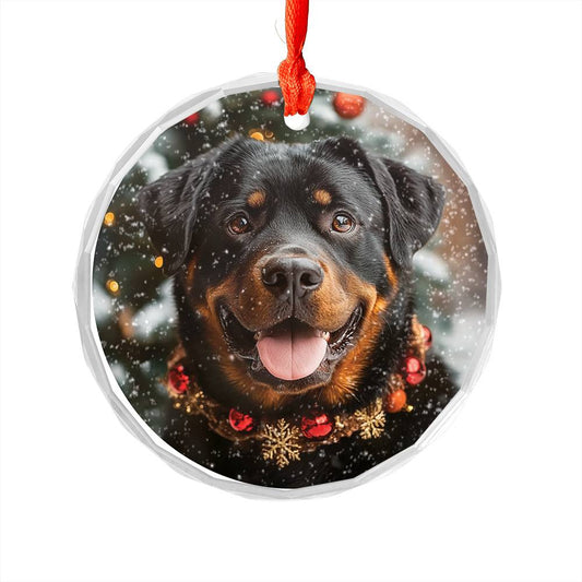 Beautiful Angus Rottweiler Dog Christmas Night Design 2 Glass Ornament