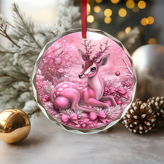 Antelope Pink Christmas Design 3 Glass Ornament