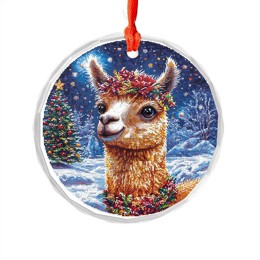 Beautiful Angus Alpaca Christmas Night Design 3 Glass Ornament