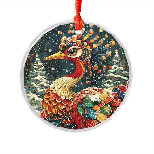 Beautiful Crane Christmas Night Design 4 Glass Ornament