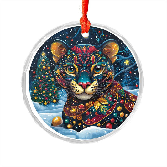 Beautiful Panther Christmas Night Design 4 Glass Ornament