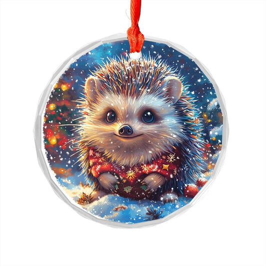 Beautiful Angus Hedgehog Christmas Night Design 1 Glass Ornament