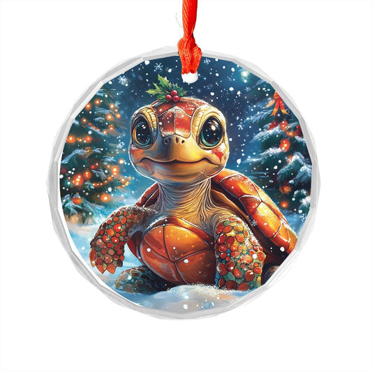 Beautiful Angus Turtle Christmas Night Design 4 Glass Ornament