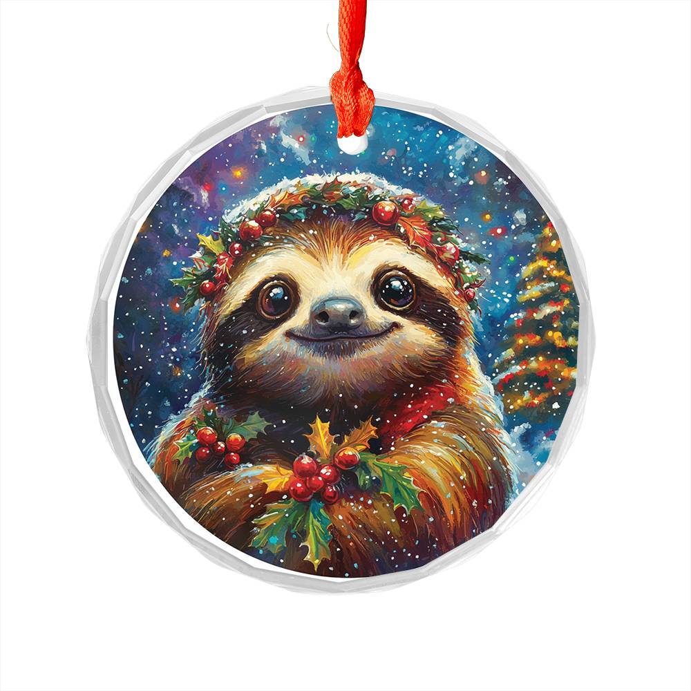 Beautiful Angus Sloth Christmas Night Design 1 Glass Ornament