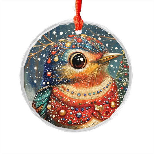 Beautiful Thrush Christmas Night Design 3 Glass Ornament
