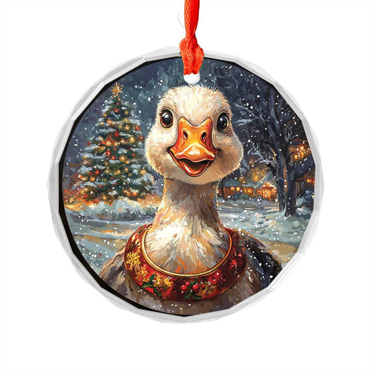 Beautiful Goose Christmas Night Design 2 Glass Ornament
