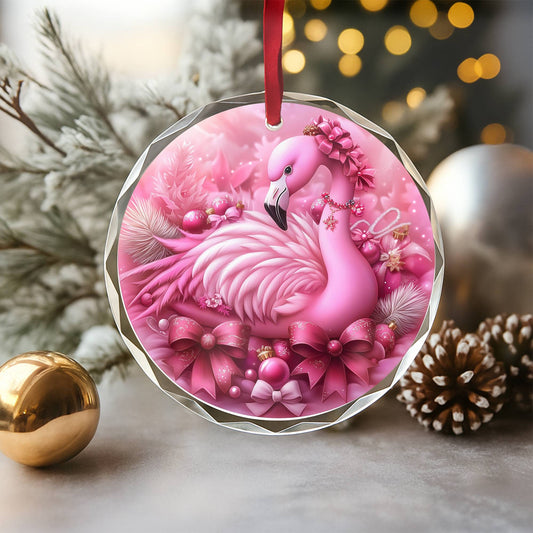 Flamingo Pink Christmas Design 3 Glass Ornament
