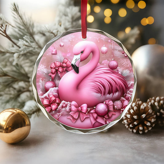 Flamingo Pink Christmas Design 1 Glass Ornament