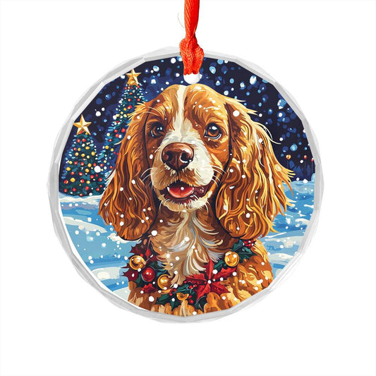 Beautiful Cocker Spaniel Dog Christmas Night Design 4 Glass Ornament