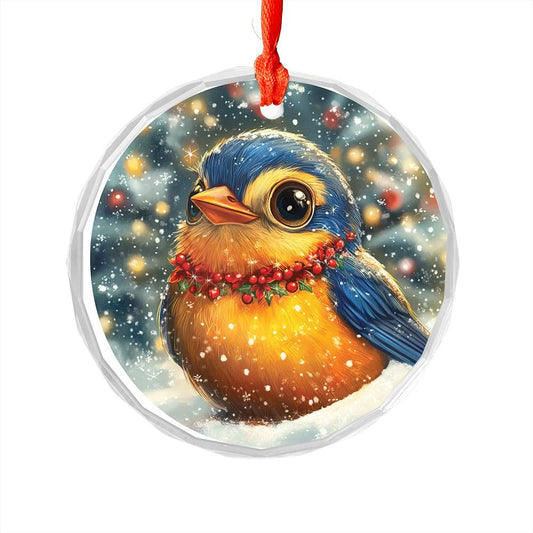 Beautiful Songbird Christmas Night Design 1 Glass Ornament