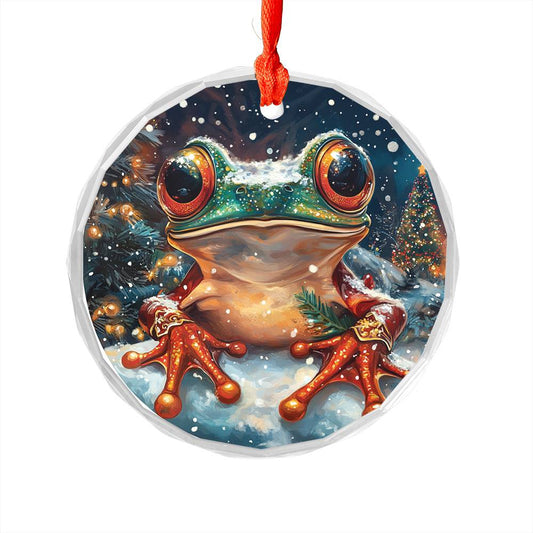 Beautiful Angus Frog Christmas Night Design 3 Glass Ornament