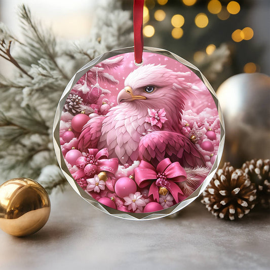 Eagle Pink Christmas Design 2 Glass Ornament