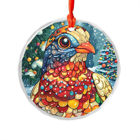 Beautiful Pigeon Christmas Night Design 2 Glass Ornament