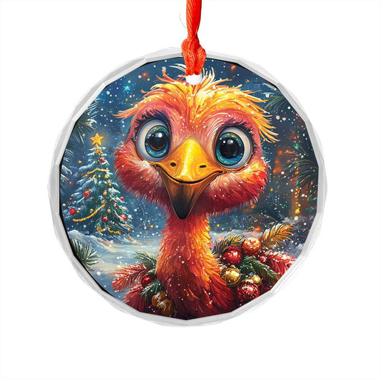 Beautiful Flamingo Christmas Night Design 3 Glass Ornament