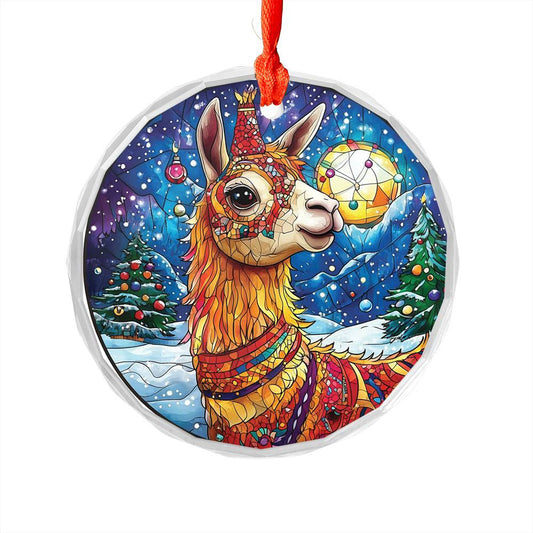 Beautiful Llama Christmas Night Design 4 Glass Ornament