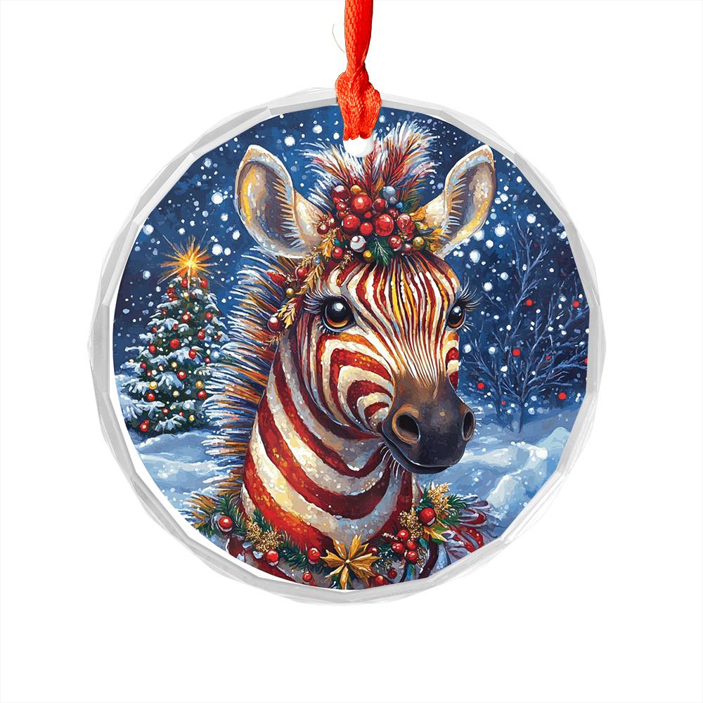 Beautiful Zebra Christmas Night Design 3 Glass Ornament