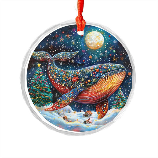 Beautiful Angus Whale Christmas Night Design 1 Glass Ornament