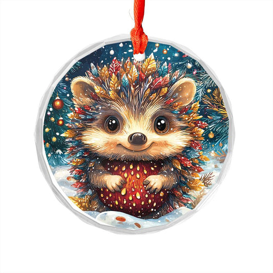 Beautiful Angus Hedgehog Christmas Night Design 2 Glass Ornament