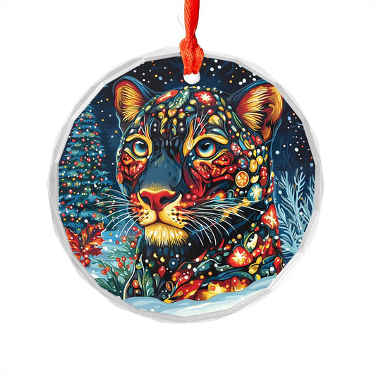Beautiful Panther Christmas Night Design 1 Glass Ornament