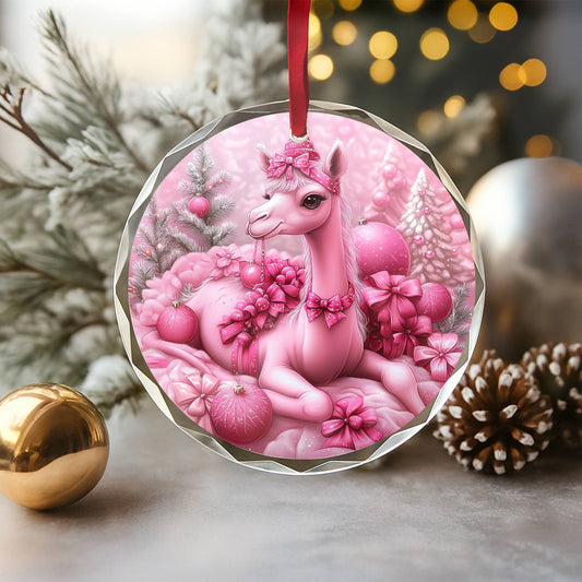 Camel Pink Christmas Design 2 Glass Ornament