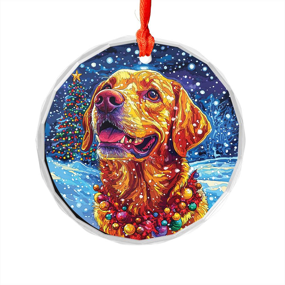 Beautiful Angus  Labrador Retriever Dog Christmas Night Design 4 Glass Ornament