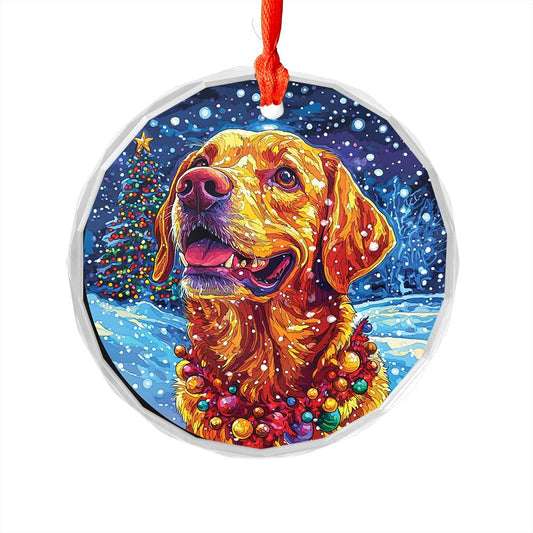 Beautiful Angus  Labrador Retriever Dog Christmas Night Design 4 Glass Ornament