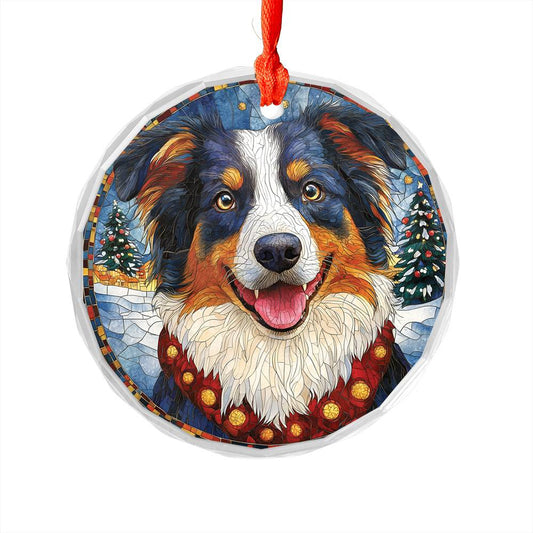 Beautiful Border Collie Dog Christmas Night Design 2 Glass Ornament