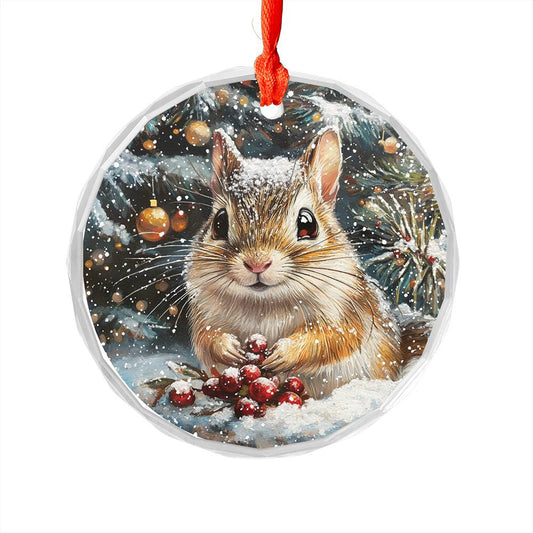 Beautiful Gerbil Christmas Night Design 2 Glass Ornament
