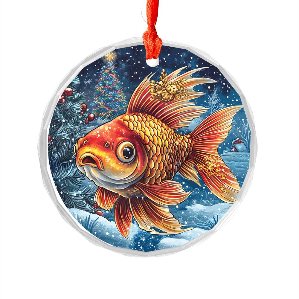 Beautiful Angus Goldfish Christmas Night Design 1 Glass Ornament