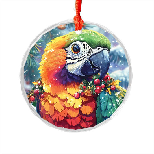 Beautiful Parrot Christmas Night Design 3 Glass Ornament