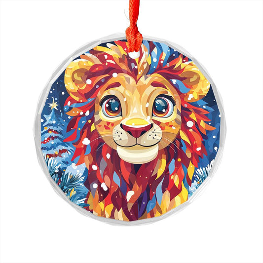 Beautiful Lion Christmas Night Design 2 Glass Ornament