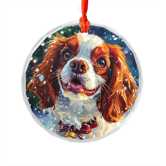 Beautiful Angus Cavalier King Charles Spaniel Dog Christmas Night Design 1 Glass Ornament