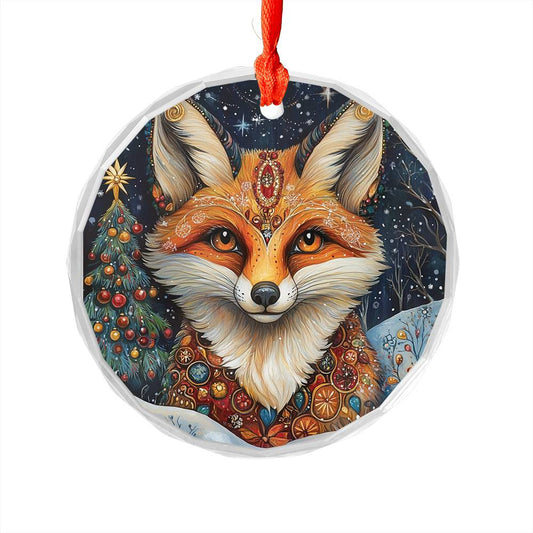Beautiful Angus Fox Christmas Night Design 2 Glass Ornament