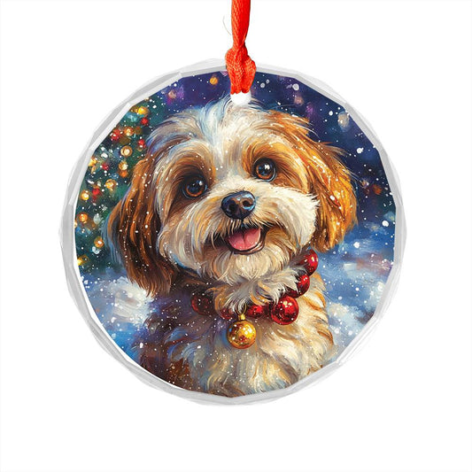 Beautiful Havanese Dog Christmas Night Design 3 Glass Ornament