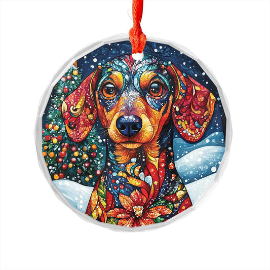 Beautiful Angus Dachshund Dog Christmas Night Design 1 Glass Ornament