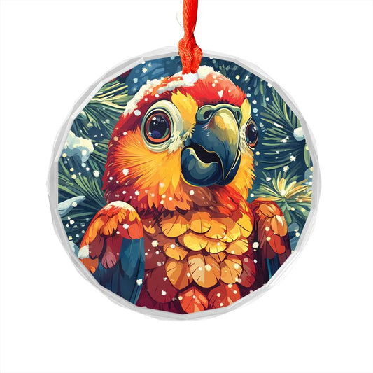 Beautiful Parrot Christmas Night Design 1 Glass Ornament